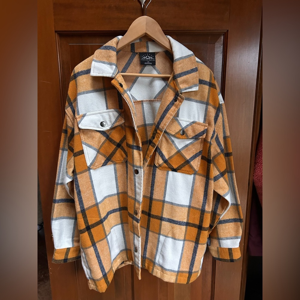 Gold and White Plaid Button-Up Shirt